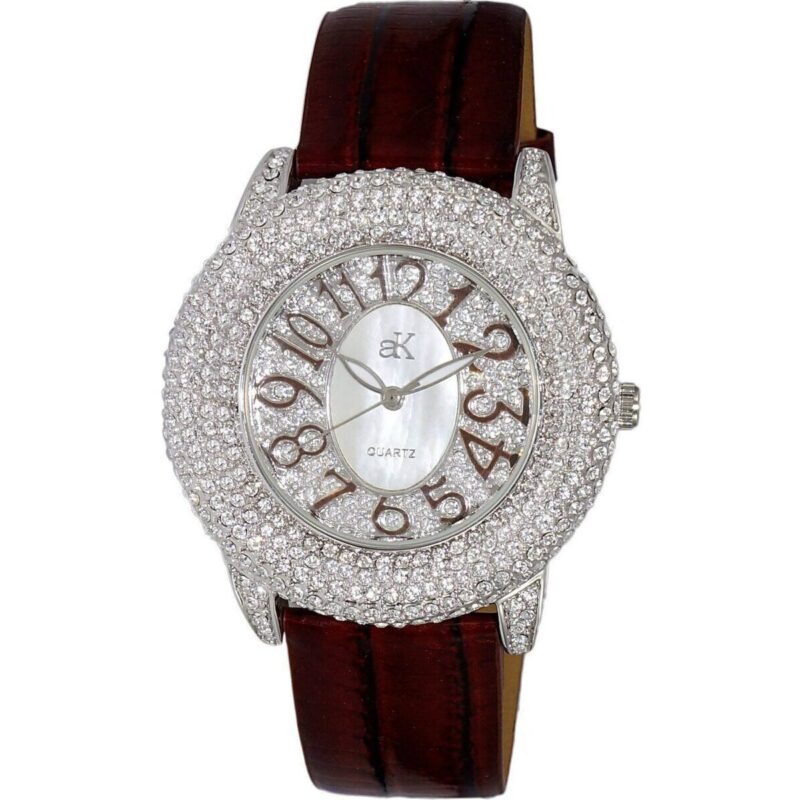 Adee Kaye Bello Collection Crystal Accents White Mother Of Pearl Dial Quartz AK2117-LBN Women's Watch