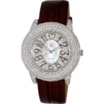 Adee Kaye Bello Collection Crystal Accents White Mother Of Pearl Dial Quartz AK2117-LBN Women's Watch
