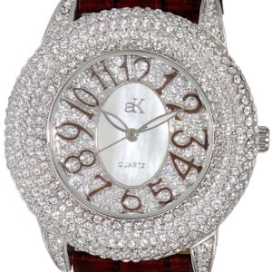 Adee Kaye Bello Collection Crystal Accents White Mother Of Pearl Dial Quartz AK2117-LBN Women's Watch