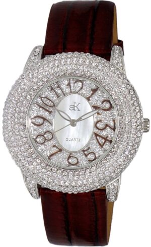 Adee Kaye Bello Collection Crystal Accents White Mother Of Pearl Dial Quartz AK2117-LBN Women's Watch