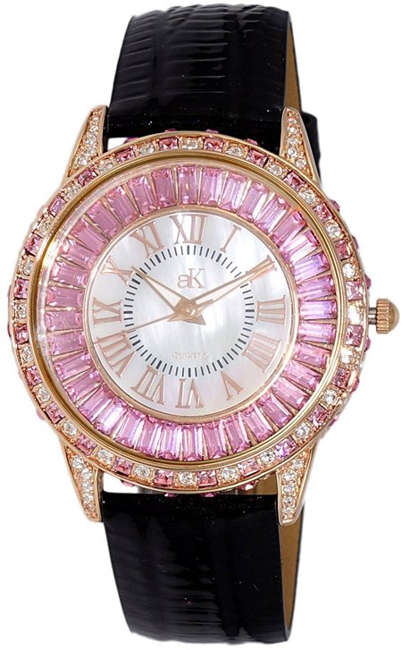 Adee Kaye Marquee Collection Crystal Accents White Mother Of Pearl Dial Quartz AK2425-LRGOK Women's Watch