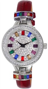 Adee Kaye Gems Collection Crystal Accents Multi-Color Austrian Stone Dial Quartz AK2522-LCRD Women's Watch