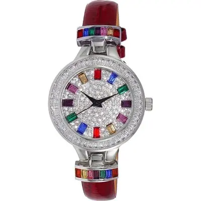 Adee Kaye Gems Collection Crystal Accents Multi-Color Austrian Stone Dial Quartz AK2522-LCRD Women's Watch