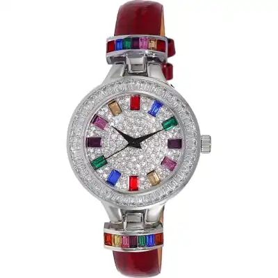 Adee Kaye Gems Collection Crystal Accents Multi-Color Austrian Stone Dial Quartz AK2522-LCRD Women's Watch