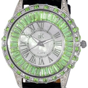 Adee Kaye Marquee Collection Crystal Accents White Mother Of Pearl Dial Quartz AK2524-LGN Women's Watch