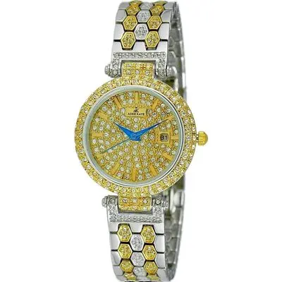 Adee Kaye Finess Collection Crystal Accents Gold Tone Dial Quartz AK2526-L2G Women's Watch
