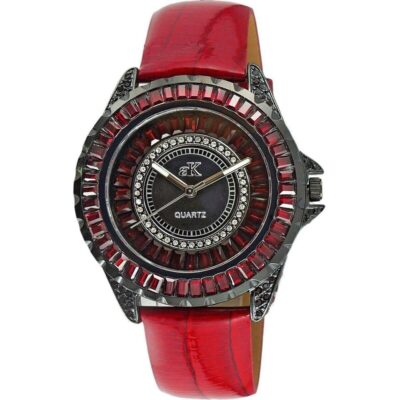 Adee Kaye Mondo G-3 Collection Crystal Accents Sunray Brass Rhodium Plated Dial Quartz AK2727-B Women's Watch