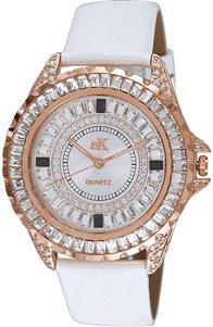 Adee Kaye Mondo G-3 Collection Crystal Accents Sunray Brass Rhodium Plated Dial Quartz AK2727-R Women's Watch