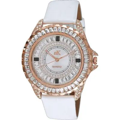 Adee Kaye Mondo G-3 Collection Crystal Accents Sunray Brass Rhodium Plated Dial Quartz AK2727-R Women's Watch