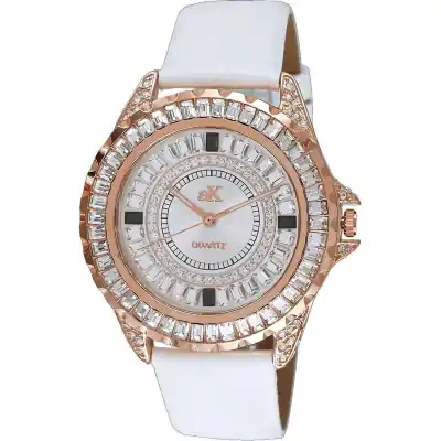Adee Kaye Mondo G-3 Collection Crystal Accents Sunray Brass Rhodium Plated Dial Quartz AK2727-R Women's Watch