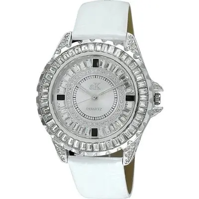Adee Kaye Mondo G-3 Collection Crystal Accents Silver Brass Rhodium Plated Dial Quartz AK2727-S Women's Watch