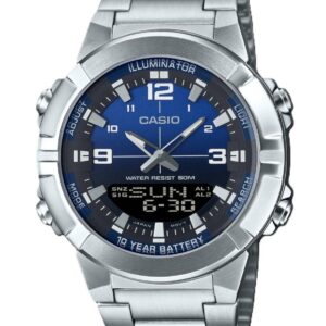 Casio Analog Digital Combination Stainless Steel Blue Dial Quartz AMW-870DA-2A1V Men's Watch