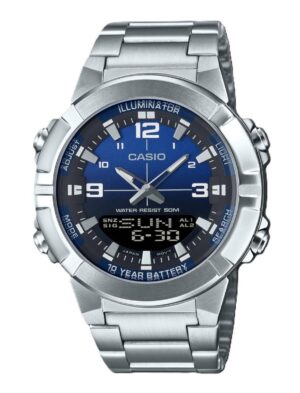 Casio Analog Digital Combination Stainless Steel Blue Dial Quartz AMW-870DA-2A1V Men's Watch