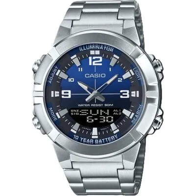 Casio Analog Digital Combination Stainless Steel Blue Dial Quartz AMW-870DA-2A1V Men's Watch