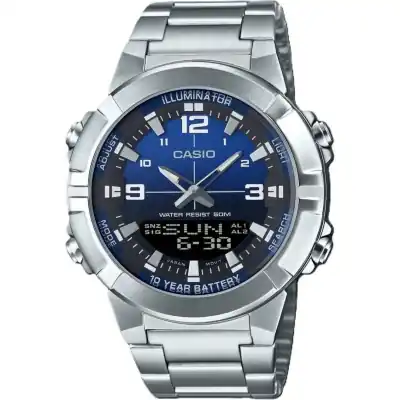 Casio Analog Digital Combination Stainless Steel Blue Dial Quartz AMW-870DA-2A1V Men's Watch