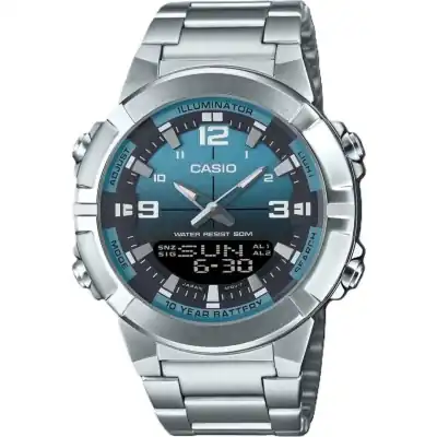 Casio Analog Digital Combination Stainless Steel Light Blue Dial Quartz AMW-870DA-2A2V Men's Watch