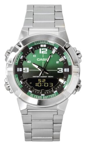 Casio Analog Digital Combination Stainless Steel Green Dial Quartz AMW-870DA-3AV Men's Watch