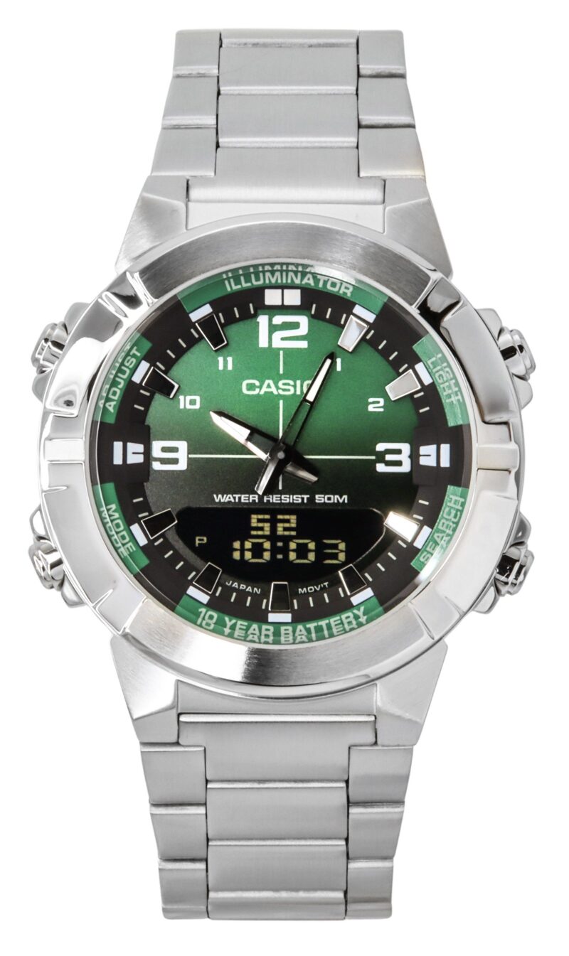 Casio Analog Digital Combination Stainless Steel Green Dial Quartz AMW-870DA-3AV Men's Watch