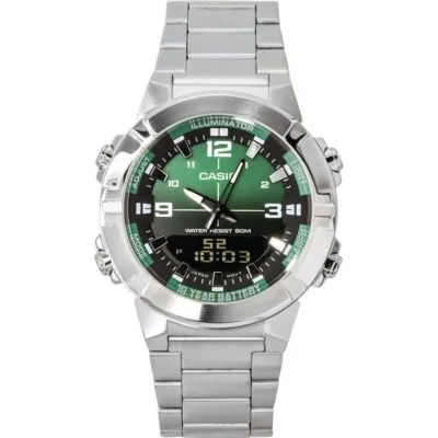 Casio Analog Digital Combination Stainless Steel Green Dial Quartz AMW-870DA-3AV Men's Watch