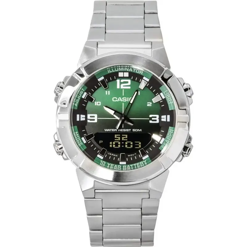 Casio Analog Digital Combination Stainless Steel Green Dial Quartz AMW-870DA-3AV Men's Watch