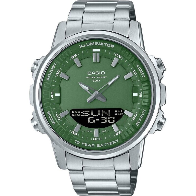 Casio Analog Digital Stainless Steel Green Dial Quartz AMW-880D-3AV Men's Watch Casio Analog Digital Stainless Steel Green Dial Quartz AMW-880D-3AV Men's Watch