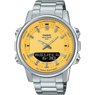 Casio Analog Digital Combination Stainless Steel Yellow Dial Quartz AMW-880D-9AV Men's Watch