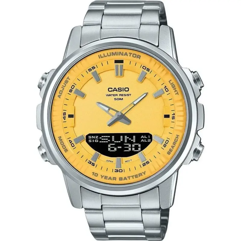 Casio Analog Digital Combination Stainless Steel Yellow Dial Quartz AMW-880D-9AV Men's Watch