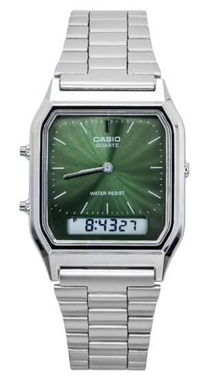 Casio Vintage Analog Digital Green Dial Dual Time Quartz AQ-230A-3AMQY Unisex Watch