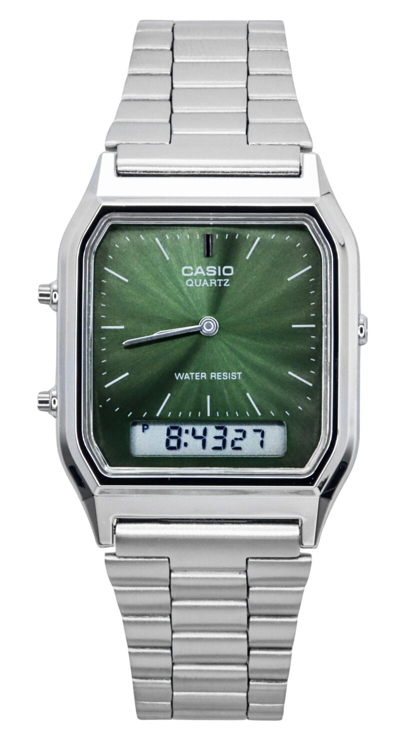 Casio Vintage Analog Digital Green Dial Dual Time Quartz AQ-230A-3AMQY Unisex Watch