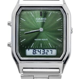 Casio Vintage Analog Digital Green Dial Dual Time Quartz AQ-230A-3AMQY Unisex Watch