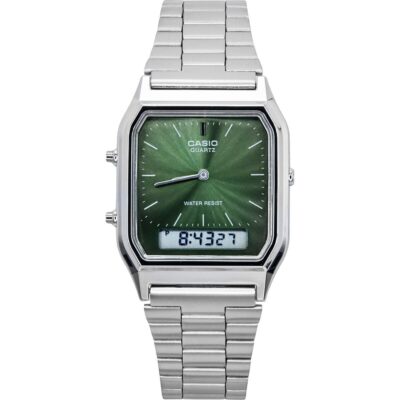 Casio Vintage Analog Digital Green Dial Dual Time Quartz Aq-230a-3amqy Unisex Watch