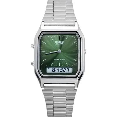 Casio Vintage Analog Digital Green Dial Dual Time Quartz AQ-230A-3AMQY Unisex Watch