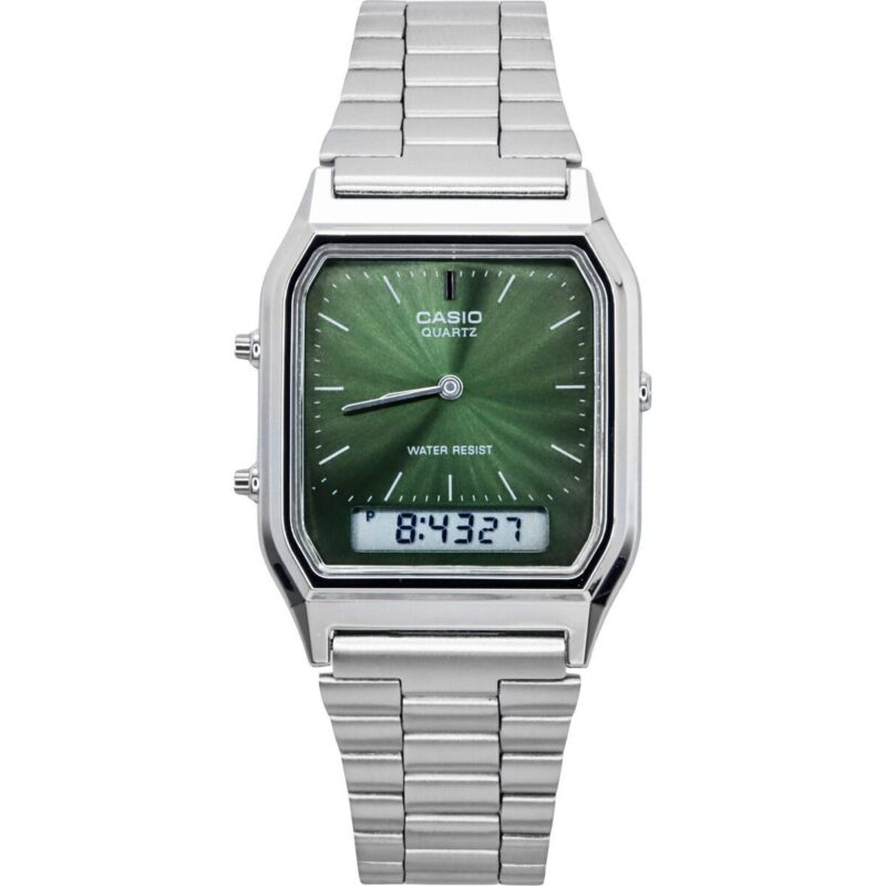 Casio Vintage Analog Digital Green Dial Dual Time Quartz Aq-230a-3amqy Unisex Watch