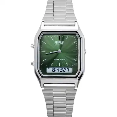 Casio Vintage Analog Digital Green Dial Dual Time Quartz AQ-230A-3AMQY Unisex Watch