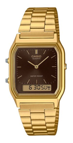Casio Vintage Analog Digital Gold Tone Stainless Steel Brown Dial Quartz AQ-230GA-5A Unisex Watch