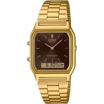 Casio Vintage Analog Digital Gold Tone Stainless Steel Brown Dial Quartz AQ-230GA-5A Unisex Watch