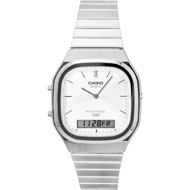 Casio Vintage Analog Digital Stainless Steel Silver Dial Quartz AQ-240E-7A Unisex Watch