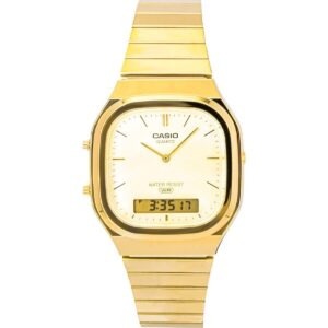 Casio Vintage Analog Digital Gold Tone Stainless Steel Gold Dial Quartz AQ-240EG-9A Unisex Watch