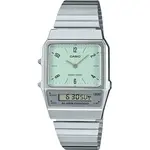 Casio Vintage Analog Digital Dual Time Stainless Steel Bracelet Green Dial Quartz AQ-800E-3A Unisex Watch