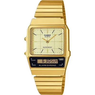 Casio Vintage Analog Digital Gold Ion Plated Stainless Steel Beige Dial Quartz AQ-800EG-9A Unisex Watch