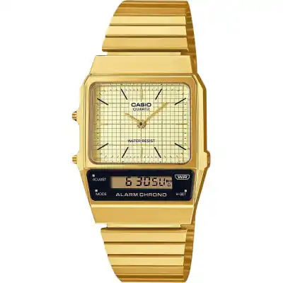 Casio Vintage Analog Digital Gold Ion Plated Stainless Steel Beige Dial Quartz AQ-800EG-9A Unisex Watch