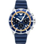 Emporio Armani World Explorer Chronograph Silicone Strap Blue Dial Solar AR11696 100M Men's Watch