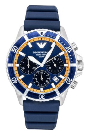Emporio Armani World Explorer Chronograph Silicone Strap Blue Dial Solar AR11696 100M Men's Watch