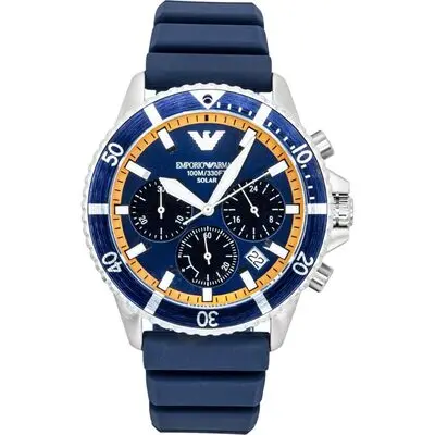 Emporio Armani World Explorer Chronograph Silicone Strap Blue Dial Solar AR11696 100M Men's Watch