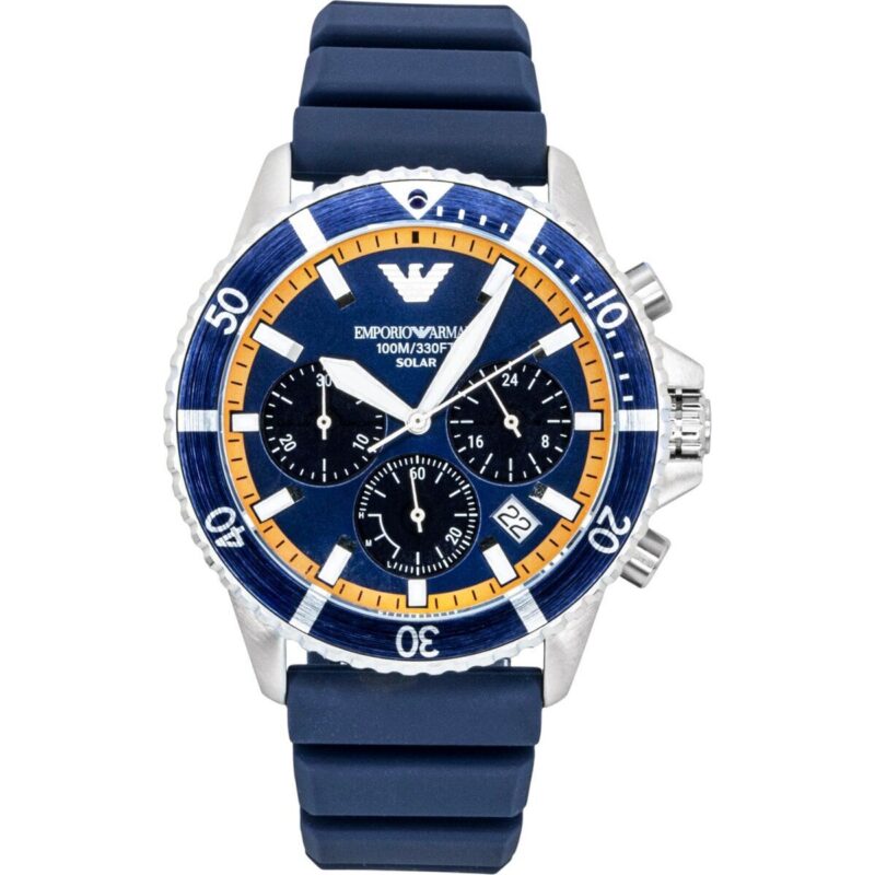Emporio Armani World Explorer Chronograph Silicone Strap Blue Dial Solar AR11696 100M Men's Watch
