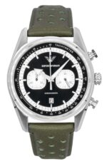 Emporio Armani Chronograph Green Leather Black And Silver Dial Quartz AR11709 Men's Watch