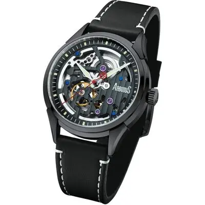 Arbutus Wall Street Leather Strap Black Skeleton Dial Automatic AR1801BBB Men's Watch