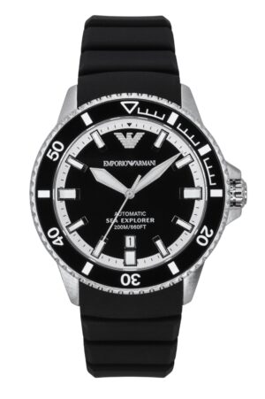 Emporio Armani Sea Explorer Silicone Strap Black Dial Automatic Diver's AR60078 200M Men's Watch