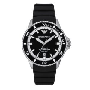 Emporio Armani Sea Explorer Silicone Strap Black Dial Automatic Diver's Ar60078 200m Men's Watch