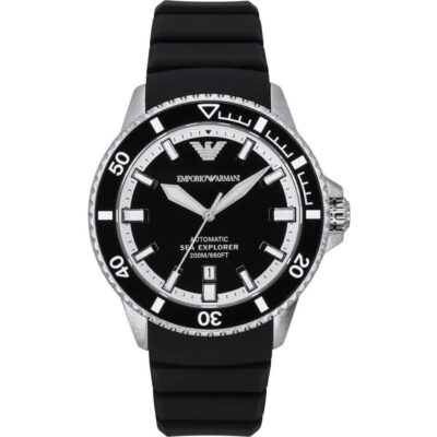 Emporio Armani Sea Explorer Silicone Strap Black Dial Automatic Diver's Ar60078 200m Men's Watch